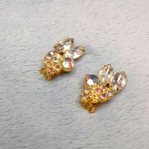 Vintage 60's Clear and Aurora Borealis Rhinestone Clip Earrings